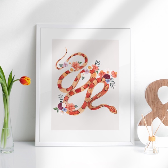 Wall Art Watercolor Floral Snake Illustration Print Poster Unframed - Picture 6 of 11